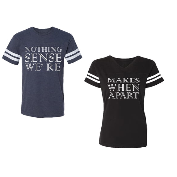 Nothing Sense Makes When A Part Unisex Couple Matching Cotton Jersey style T-Shirt Contrasting stripes on sleeves (Men Navy / Women Black) (Men L / Women L)