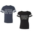 thumbnail image 1 of Nothing Sense Makes When A Part Unisex Couple Matching Cotton Jersey style T-Shirt Contrasting stripes on sleeves (Men Navy / Women Black) (Men L / Women M), 1 of 3