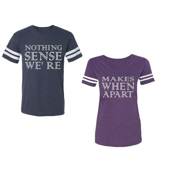 Nothing Sense Makes When A Part Unisex Couple Matching Cotton Jersey style T-Shirt Contrasting stripes on sleeves (Men Navy / Women Purple) (Men S / Women S)
