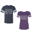 thumbnail image 1 of Nothing Sense Makes When A Part Unisex Couple Matching Cotton Jersey style T-Shirt Contrasting stripes on sleeves (Men Navy / Women Purple) (Men XL / Women XL), 1 of 3