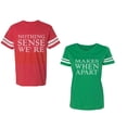 thumbnail image 1 of Nothing Sense Makes When A Part Unisex Couple Matching Cotton Jersey style T-Shirt Contrasting stripes on sleeves (Men Red / Women Green) (Men XXL / Women XL), 1 of 3