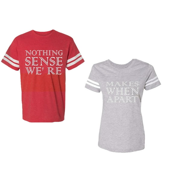 Nothing Sense Makes When A Part Unisex Couple Matching Cotton Jersey style T-Shirt Contrasting stripes on sleeves (Men Red / Women Heather) (Men M / Women M)