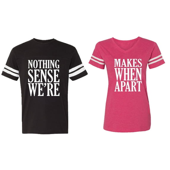 Nothing Sense Makes When Apart Matching Couple Cotton Jerseys (Men Black / Women Pink) (Men L / Women S)