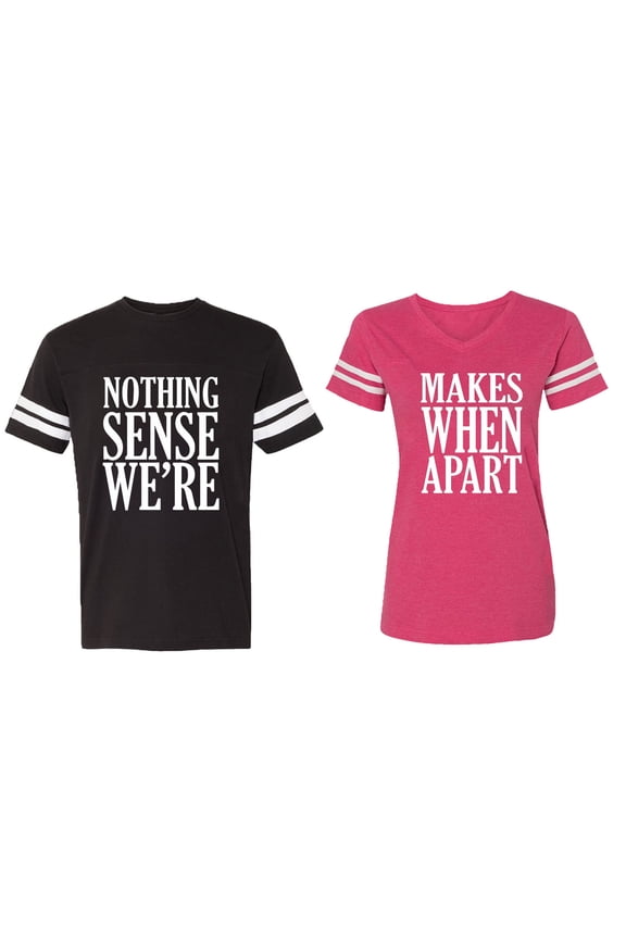 Nothing Sense Makes When Apart Matching Couple Cotton Jerseys (Men Black / Women Pink) (Men M / Women XL)
