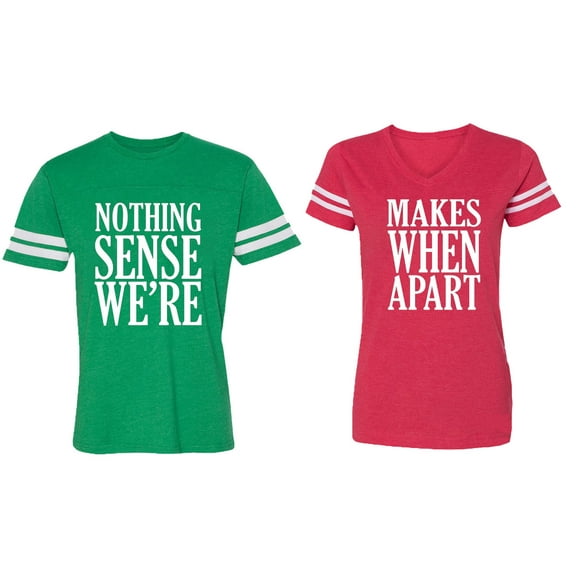 Nothing Sense Makes When Apart Matching Couple Cotton Jerseys (Men Green / Women Red) (Men XL / Women XL)