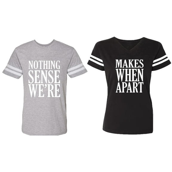 Nothing Sense Makes When Apart Matching Couple Cotton Jerseys (Men Heather / Women Black) (Men S / Women S)