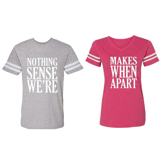 Nothing Sense Makes When Apart Matching Couple Cotton Jerseys (Men Heather / Women Pink) (Men XL / Women M)