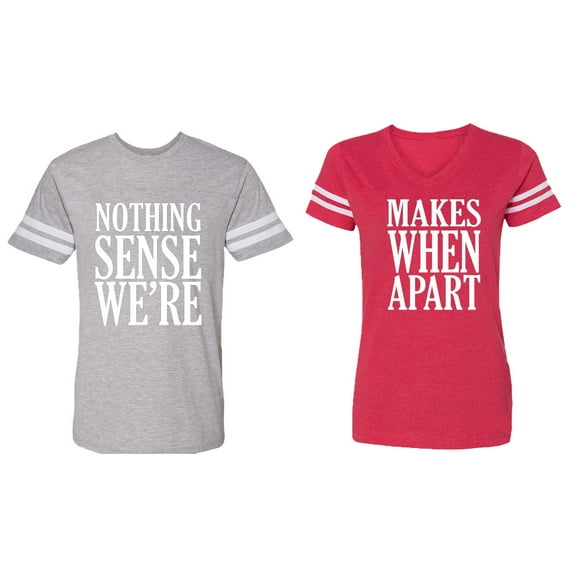 Nothing Sense Makes When Apart Matching Couple Cotton Jerseys (Men Heather / Women Red) (Men L / Women M)