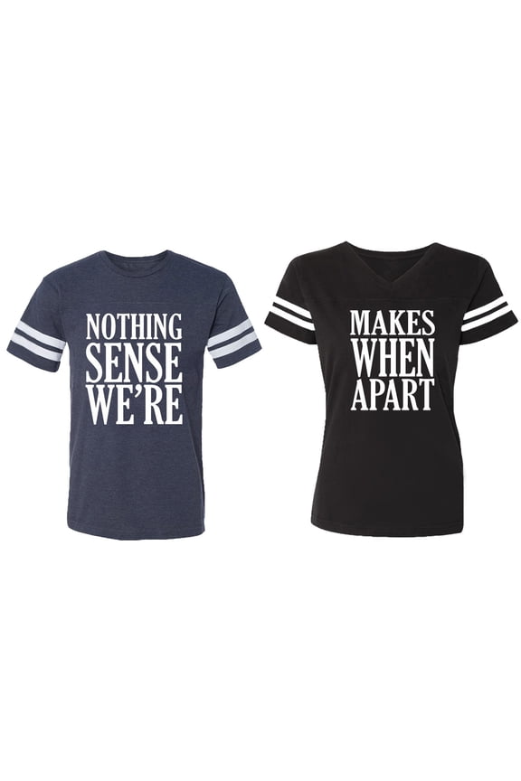 Nothing Sense Makes When Apart Matching Couple Cotton Jerseys (Men Navy / Women Black) (Men S / Women S)
