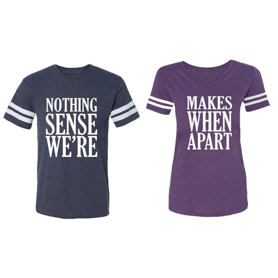 Nothing Sense Makes When Apart Matching Couple Cotton Jerseys (Men Navy / Women Purple) (Men S / Women XL)