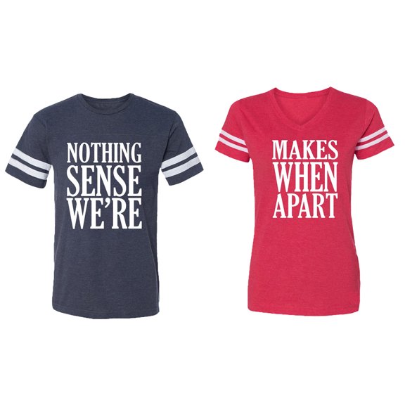Nothing Sense Makes When Apart Matching Couple Cotton Jerseys (Men Navy / Women Red) (Men XXXL / Women XXL)