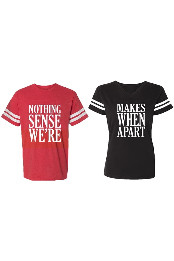 Nothing Sense Makes When Apart Matching Couple Cotton Jerseys (Men Red / Women Black) (Men S / Women S)
