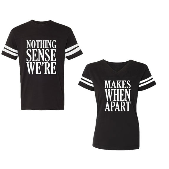 Nothing Sense Makes When Apart Unisex Couple Matching Cotton Jersey style T-Shirt Contrasting stripes on sleeves (Men Black / Women Black) (Men S / Women S)