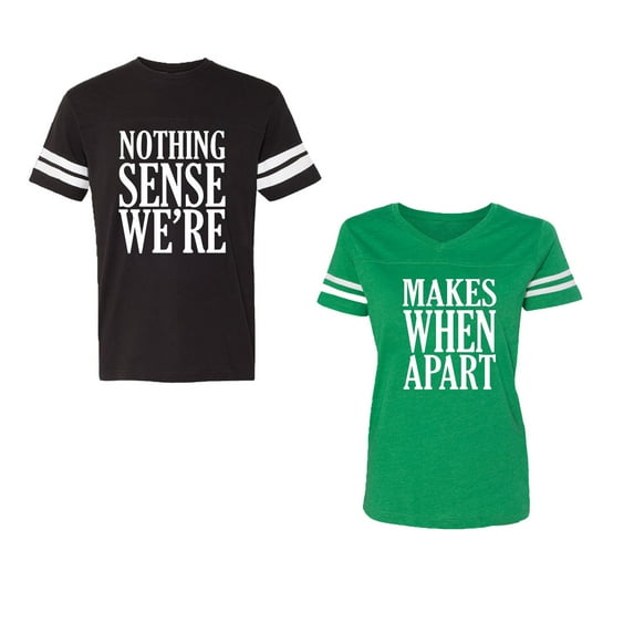 Nothing Sense Makes When Apart Unisex Couple Matching Cotton Jersey style T-Shirt Contrasting stripes on sleeves (Men Black / Women Green) (Men L / Women S)