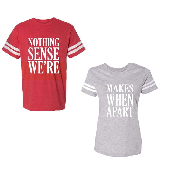 Nothing Sense Makes When Apart Unisex Couple Matching Cotton Jersey style T-Shirt Contrasting stripes on sleeves (Men Red / Women Heather) (Men XL / Women M)