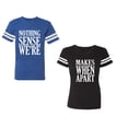 thumbnail image 1 of Nothing Sense Makes When Apart Unisex Couple Matching Cotton Jersey style T-Shirt Contrasting stripes on sleeves (Men Royal / Women Black) (Men S / Women S), 1 of 3