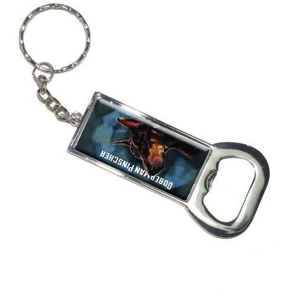 Nothing Specific Doberman Pinscher Red On Blue Dog Pet Keychain Bottle Bottlecap Opener