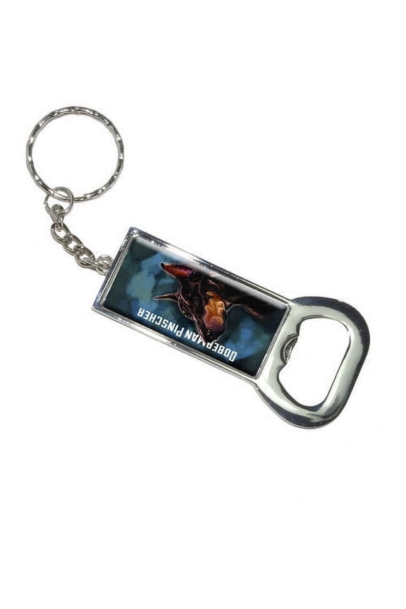 Doberman Pinscher Red On Blue Dog Pet Keychain Bottle Bottlecap Opener