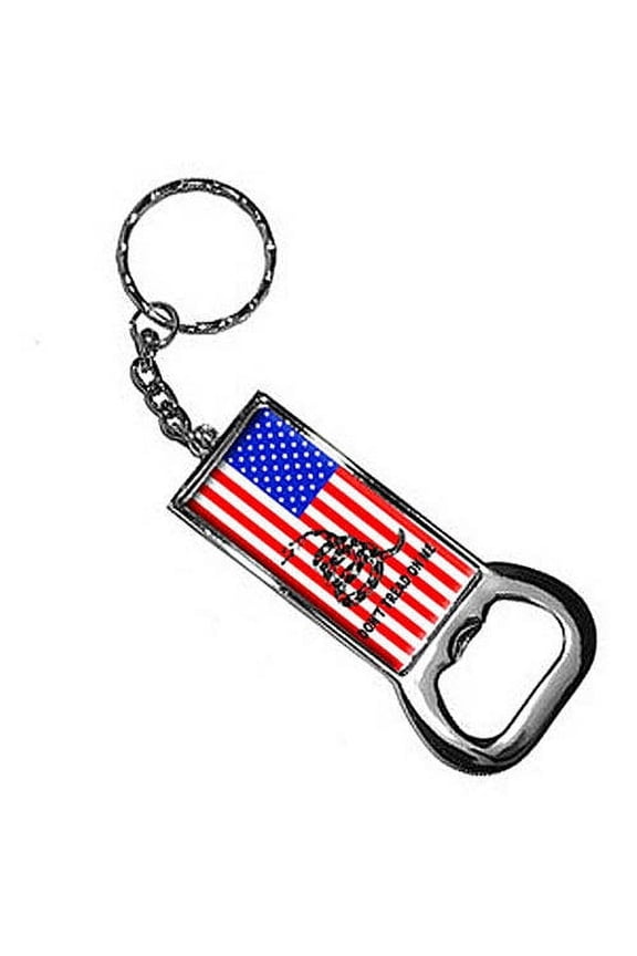 Gadsden Don't Tread On Me Usa Flag Tea Party Keychain Key Chain Ring Bottle Bottlecap Opener