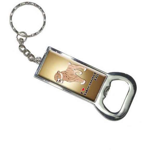 Nothing Specific I Love Heart Saber-Toothed Cat Sabertooth Tiger Prehistoric Ice Age Keychain Bottle Bottlecap Opener