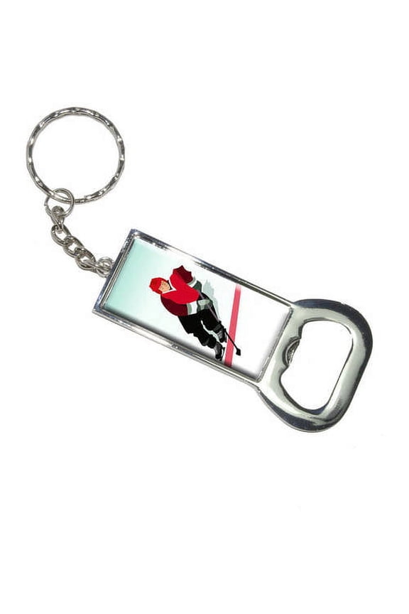 Ice Hockey Player Red Keychain Bottle Bottlecap Opener