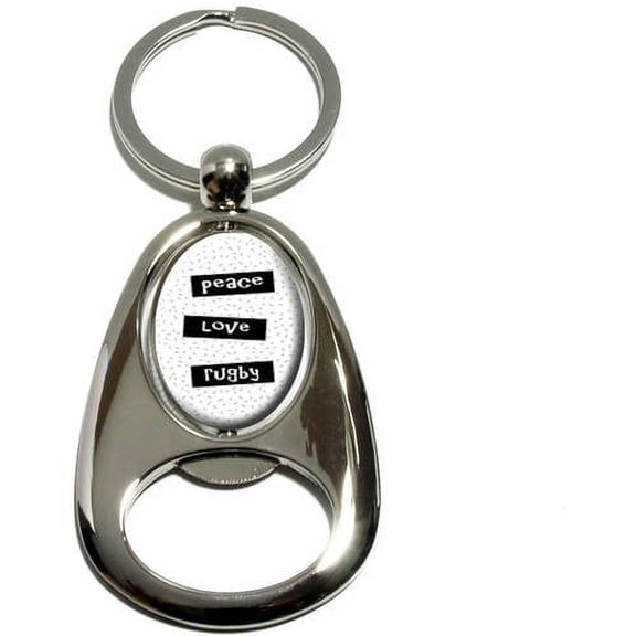 Nothing Specific Peace Love Rugby, Chrome Plated Metal Spinning Oval Design Bottle Opener Keychain Key Ring