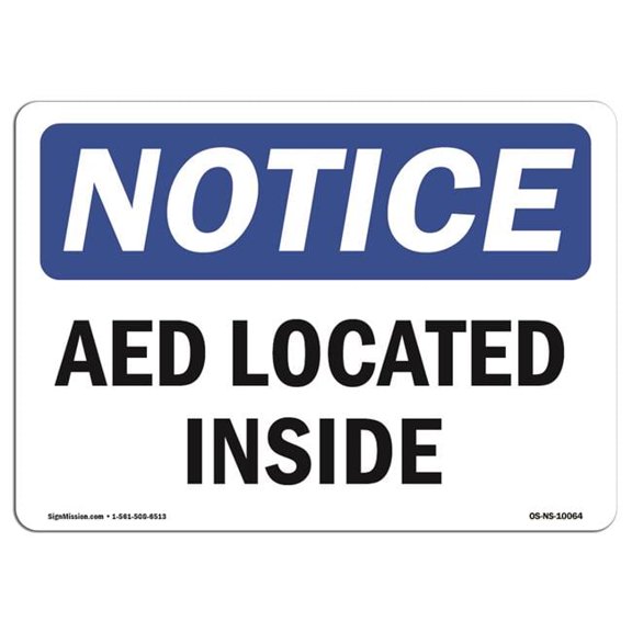 Notice AED Located Inside OSHA Sign