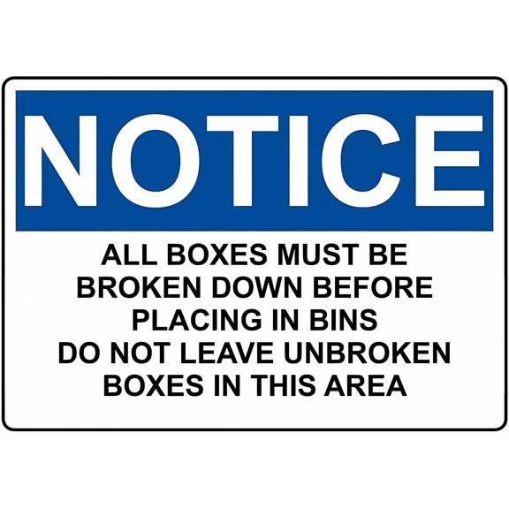 Notice All Boxes Must Be Broken Down Sign - 8"x12" Vintage Metal Warning Sign for Home Farm Bar Coffee Shop Club, Warehouse, Box Disposal