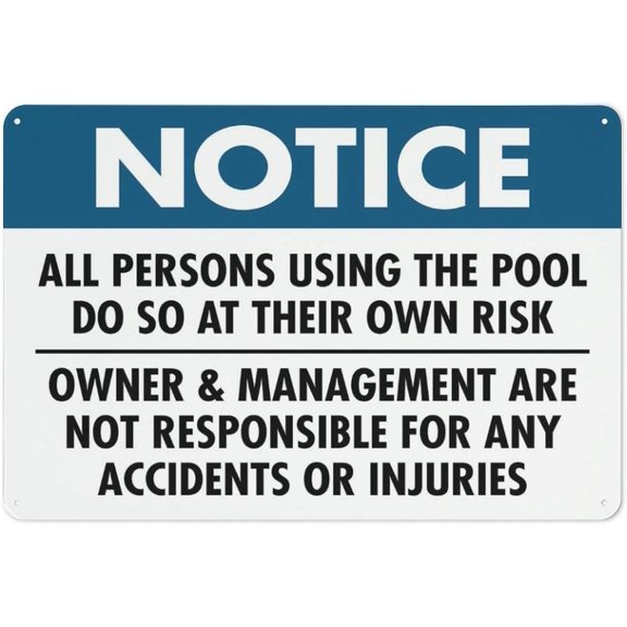 Notice All Persons Using The Pool At Their Own Risk Sign Safe Sign, Signs Outdoor, 8"x12", Sign For Home, Business, Driveway Alert