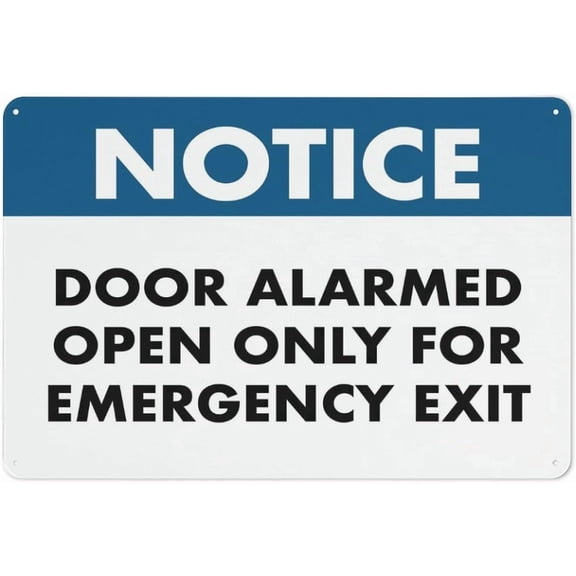 Notice Door Alarmed Open Only For Emergency Exit Reflective Aluminum Sign - 8"x12", Rust Free, Weather Resistant, Waterproof, Easy To Mount - Office, School, Factory, Public Building