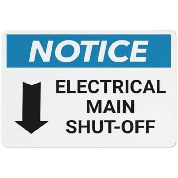 Notice Electrical Main Shut-Off Landscape With Down Arrow Retro Vintage Sign Home Bar Pub Kitchen Restaurant Wall Deocr Plaque Signs 12X8Inch