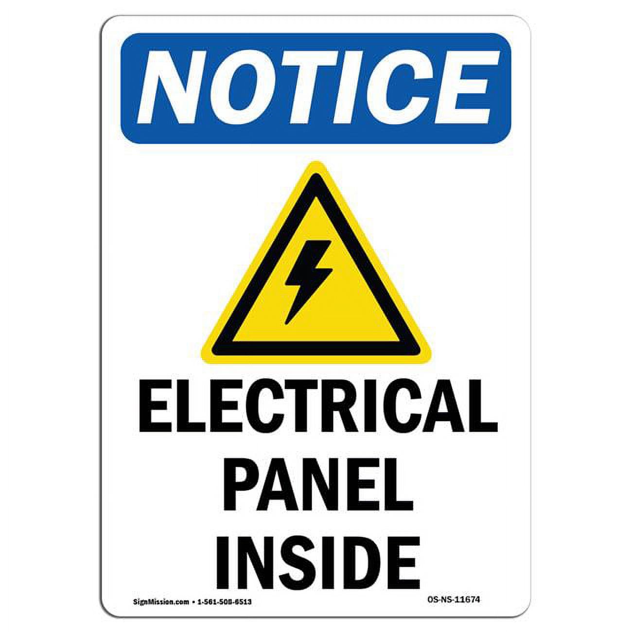 Notice Electrical Panels Inside OSHA Plastic Sign
