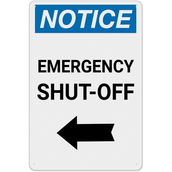 Notice Emergency Shut-Off With Left Arrow Retro Vintage Sign 8"x12" - Wall Decor Plaque for Home Bar Pub Kitchen Restaurant, Emergency Shut-Off Left Arrow Sign