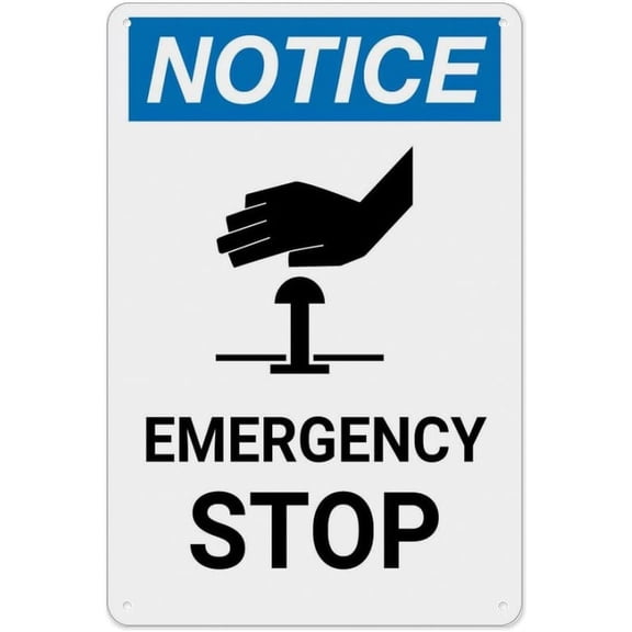 Notice Emergency Stop With Icon Rust Free Aluminum Sign 8"x12" - Professional Graphics Easy To Mount, Indoor & Outdoor Use, Emergency Stop Icon Sign