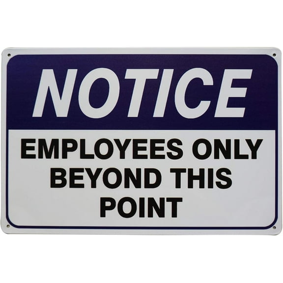 Notice Employees Only Sign, Employees Only Beyond This Point Office Safety Warning Sign Blue Metal Tin Sign Wall Decor 8X12 Inch