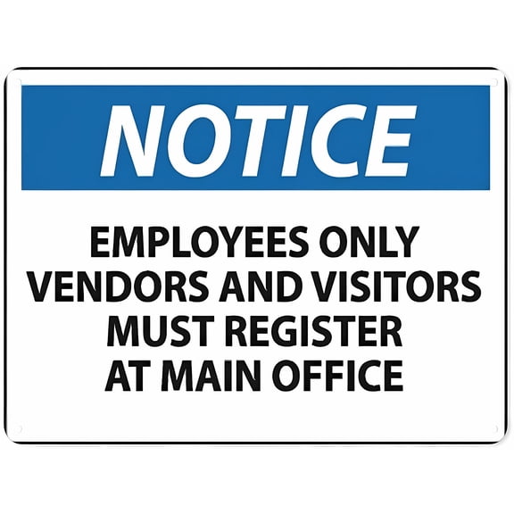 Notice - Employees Only Visitors Must Register Safety Sign - 8"x12" Aluminum Danger Tin Road Sign, Workplace Employee-Only Marker