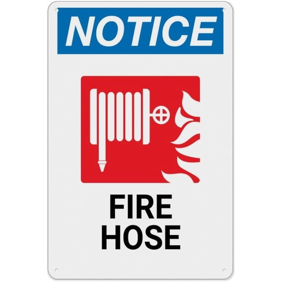 Notice Fire Hose And Fire With Icon Sign 8"x12", Wall Decor for Home Kitchen Farm Garden Garage, Indoor Outdoor Use for Home Business Fire Safety Area