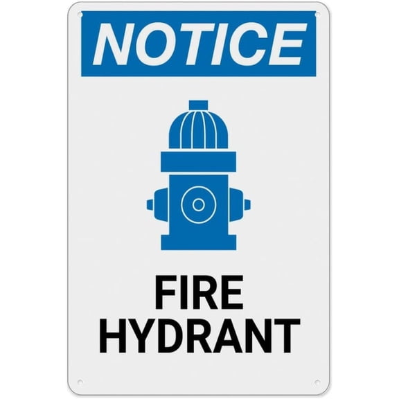 Notice Fire Hydrant With Icon Sign 8"x12" Rust Free Aluminum - UV Printed Outdoor Yard Sign for Home Business Driveway Alert, Fire Hydrant Icon Sign