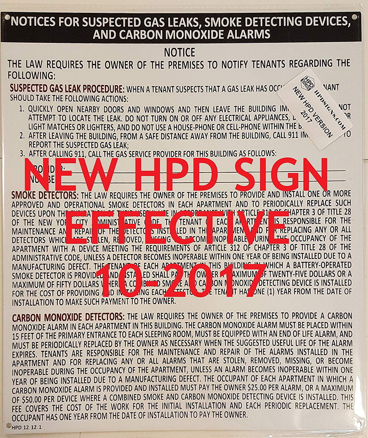 Notice For Suspected Gas Leaks, Smoke Detecting Devices, and Carbon