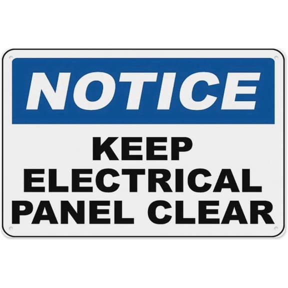 Notice Keep Electrical Panel Clear Sign 8"x12", Aluminum Tin Warning Signs for Home Outdoor Garden, Weatherproof Electrical Sign for Building