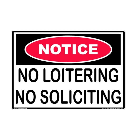 Notice No Loitering No Soliciting Private Property Do Not Stand Park Knock on Door Animal Gun Protection Injury Death Warning Black Red White Rectangle Label Sticker Decal Made in America (7" x 10")