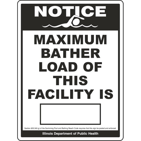 Notice Maximum Bather Load Sign – 8x12 Inch RustFree Aluminum,Reflective & Weatherproof,Safety Sign for Swimming Pool or Aquatic Facility,HighVisibility Warning Sign