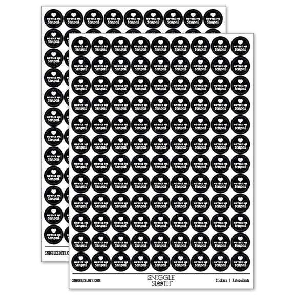 Notice Me Senpai Anime Manga 200+ Round Stickers - Black - Gloss Finish - 0.50" Size