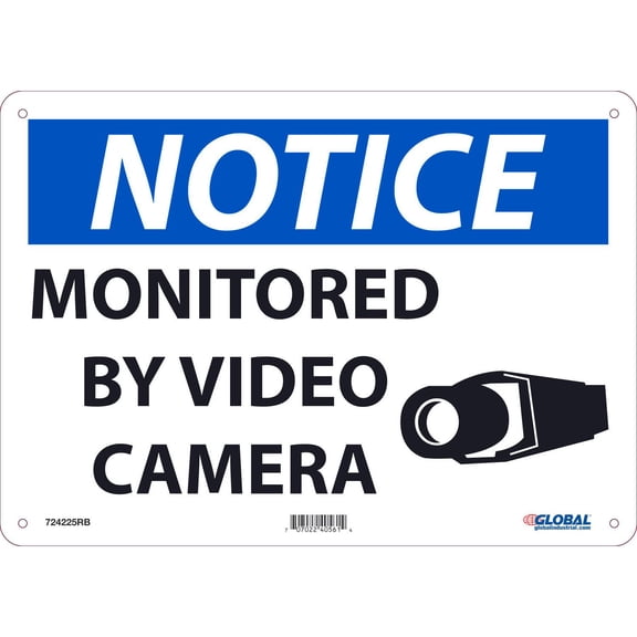 Global Industrial B2332449 Notice Monitored By Video Camera Sign - Rigid Plastic - 10 x 14 in.
