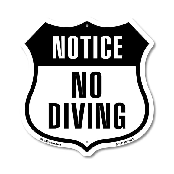 Notice No Diving (5 Pack) 12 inch X 12 inch Shield-Shaped Rust-Free Aluminum Metal Signs Weather Resistant Made in the USA
