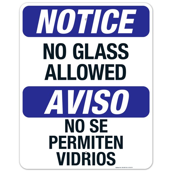 Notice No Glass Allowed Pool Sign, Bilingual Spanish English,
