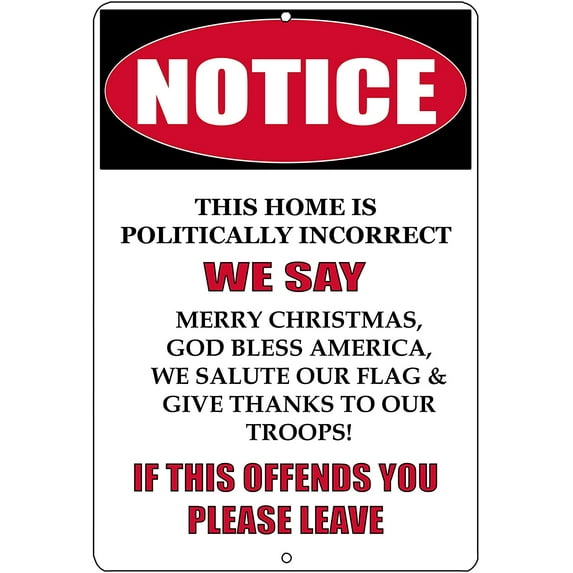 Notice Not Politically Correct Metal Tin Sign Wall Decor Man Cave Bar Patriotic God Bless America