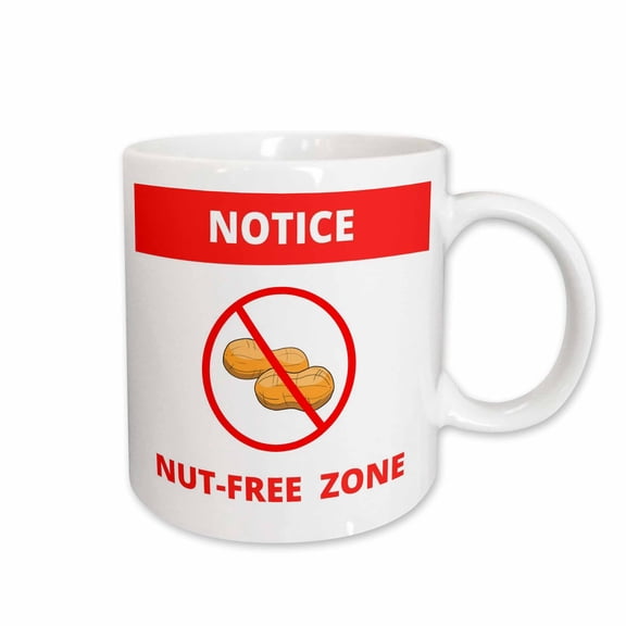 3drose, Notice Nut Free Zone Warning Sign - No Nuts or Peanuts Allowed Red, 11oz Mug