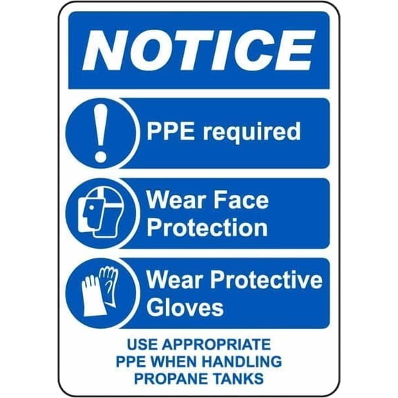 Notice PPE Required When Handling Propane Tanks Sign Chemical Hazard Signs Metal Tin – 8 x 12 Inch for Home or Work