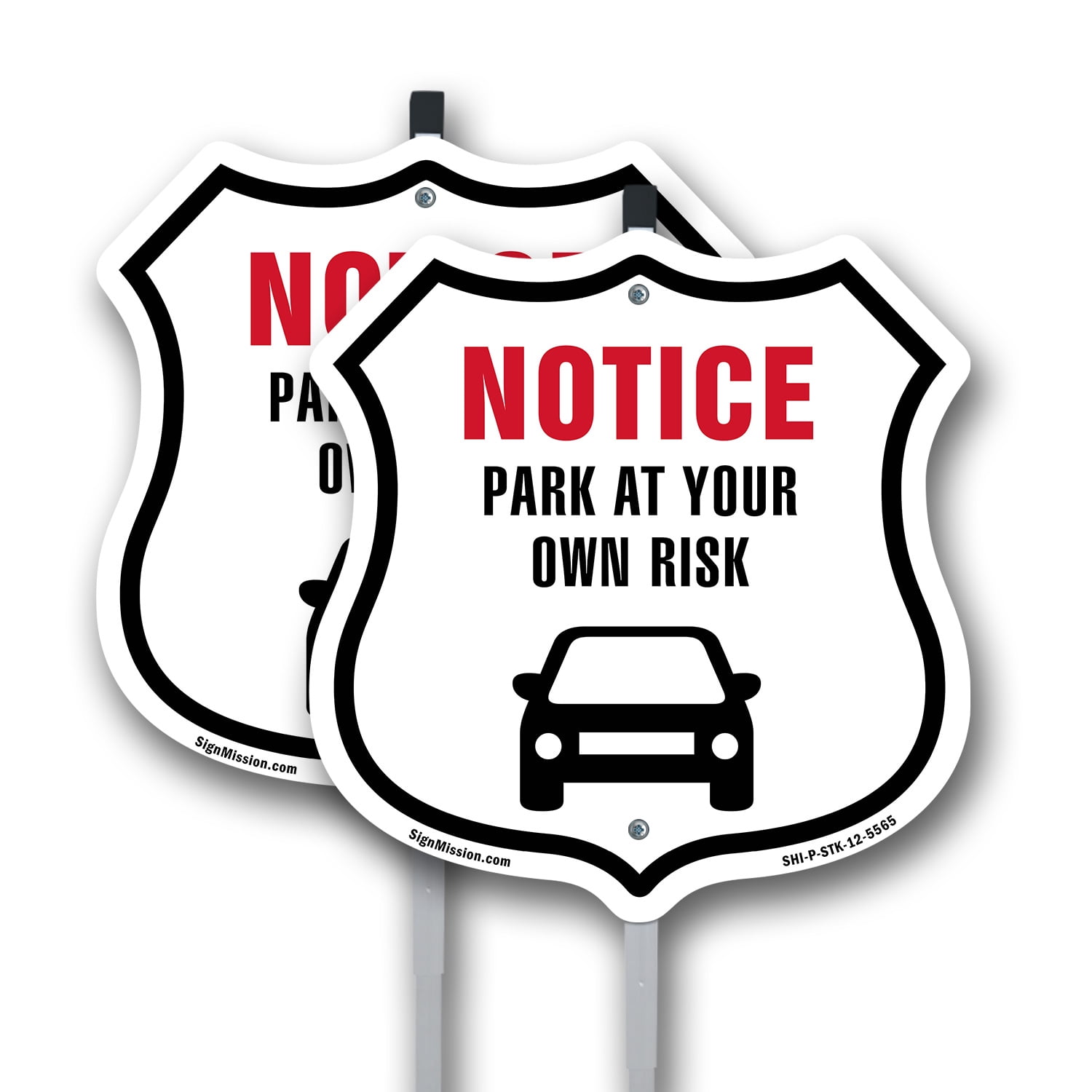 Notice Park at Your Own Risk (2 Pack) 12 inch X 12 inch Shield Shaped ...